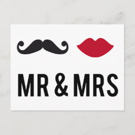 Postal sr. y sra. con bigote y labios rojos