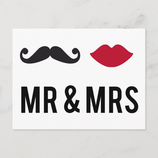 Postal sr. y sra. con bigote y labios rojos (Anverso)