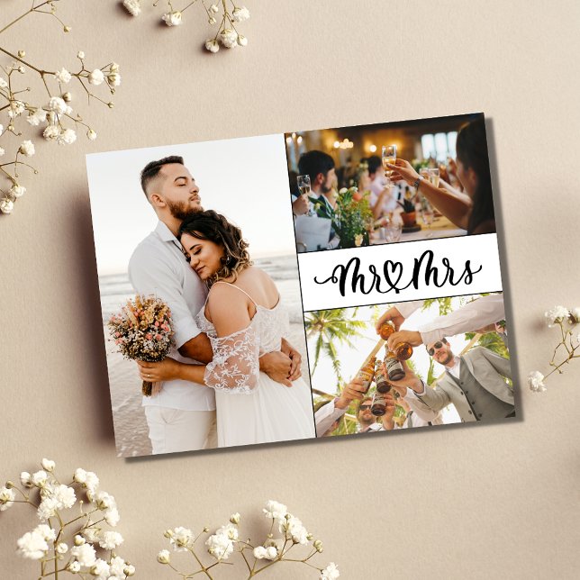 Postal Sr. y Sra. Elegant Wedding Foto Gracias (Mr and Mrs Elegant Wedding Photo Thank You Postcard)