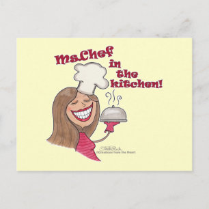 Postal Sra. Chef en la cocina