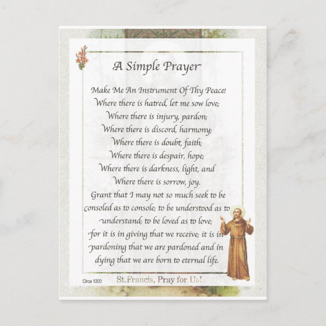 Postal sra. francis simple oración por la paz (Anverso)