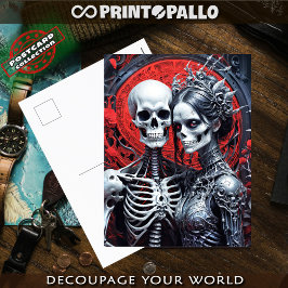 Postal Sra. y Sr. Skeleton con antecedentes rojos