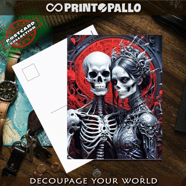 Postal Sra. y Sr. Skeleton con antecedentes rojos (Subido por el creador)