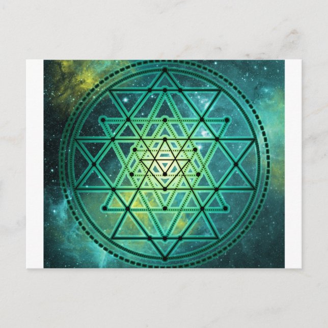 Postal Sri Yantra verde místico (Anverso)