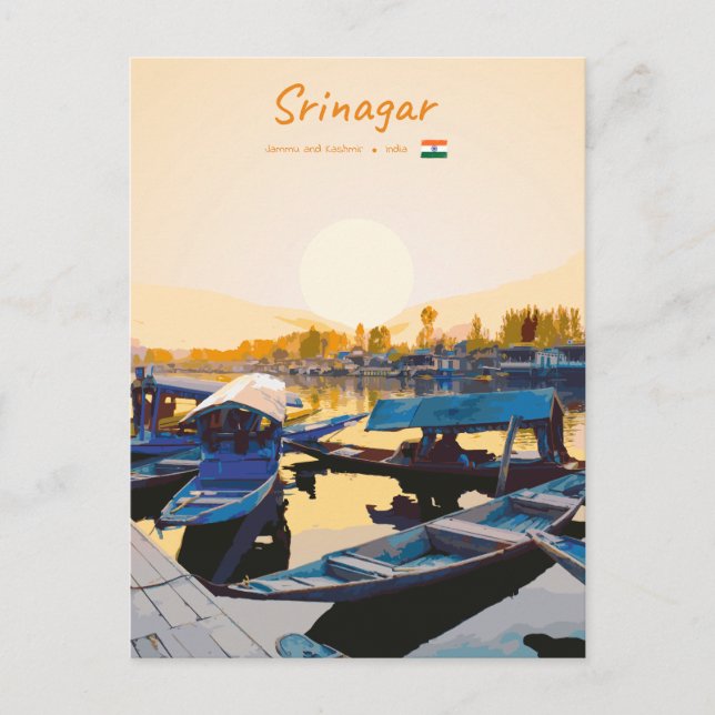Postal Srinagar, India - Barcas Shikara en el lago Dal (Anverso)
