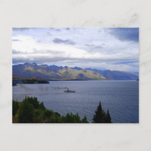 Postal SS Earnslaw en el lago Wakatipu, Queenstown, New Z