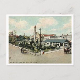Postal St Augustine FL, Plaza y Mercado, 1908 Retro