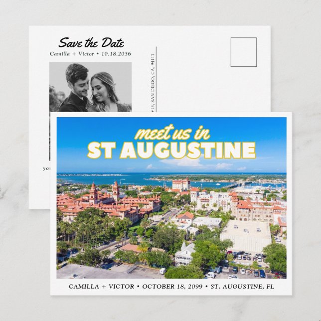 Postal St. Augustine Save the Date Retro Skyline Postcard (Anverso / Reverso)