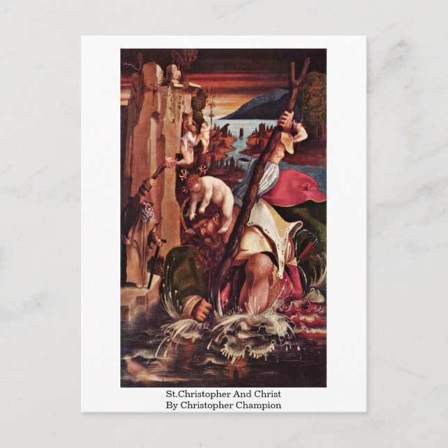 Postal St.Christopher Y Cristo Por Christopher Champion (Anverso)