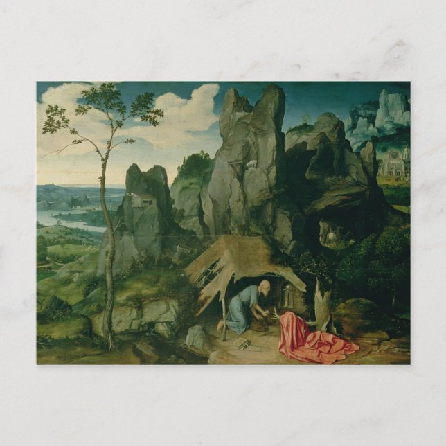 Postal St. Jerome in the Desert (aceite en el panel) (véa (Anverso)