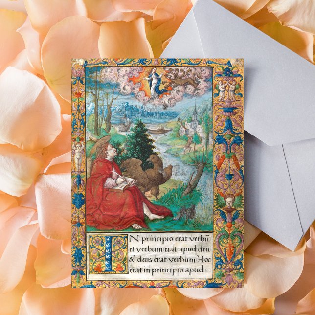 Postal St. John: Manuscrito medieval de la Biblia Evangel (St John the Evangelist Bible Medieval Manuscript Catholic Christian Postcard)