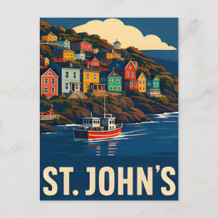 Postal 🐟 ST. JOHN'S — Colinas Costeras Coloridas y Pesca