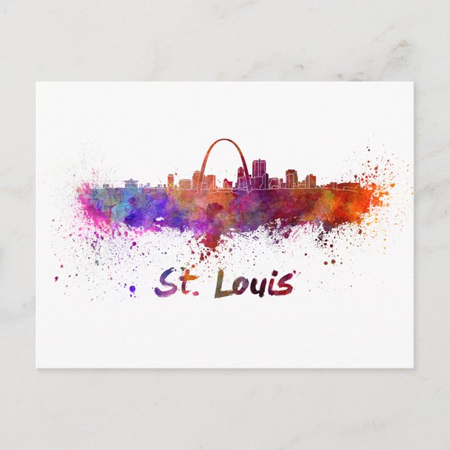 Postal St Louis skyline in watercolor (Anverso)