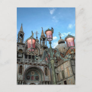 Postal St. Marks y lámpara, Venecia, Italia