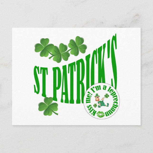 Postal St Patrick's, bésame soy un leprechaun (Anverso)