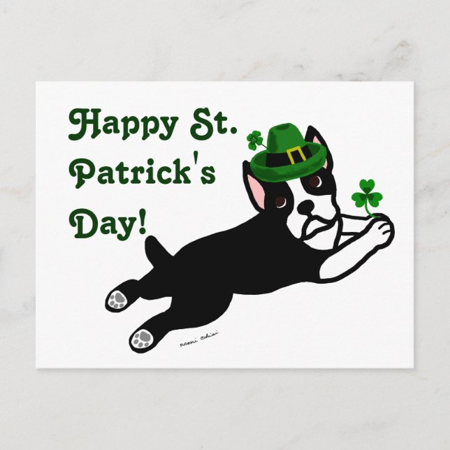 Postal St. Patrick's Day Boston Terrier (Anverso)
