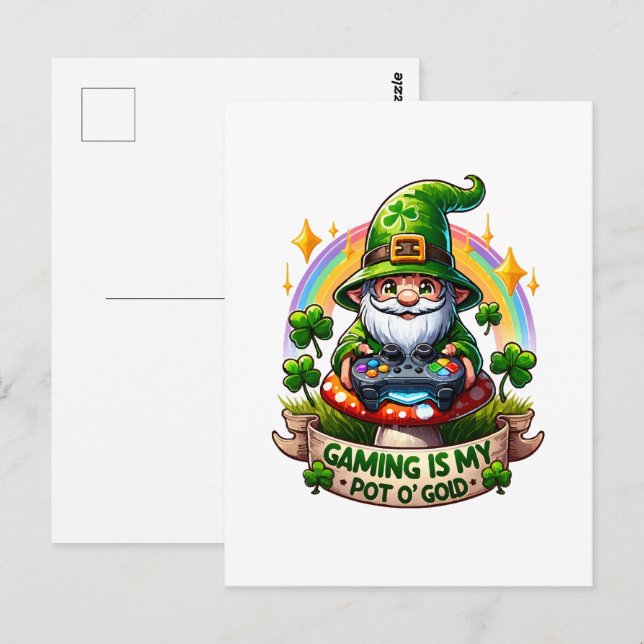 Postal St. Patrick's Day Gamer Gnome (Anverso / Reverso)