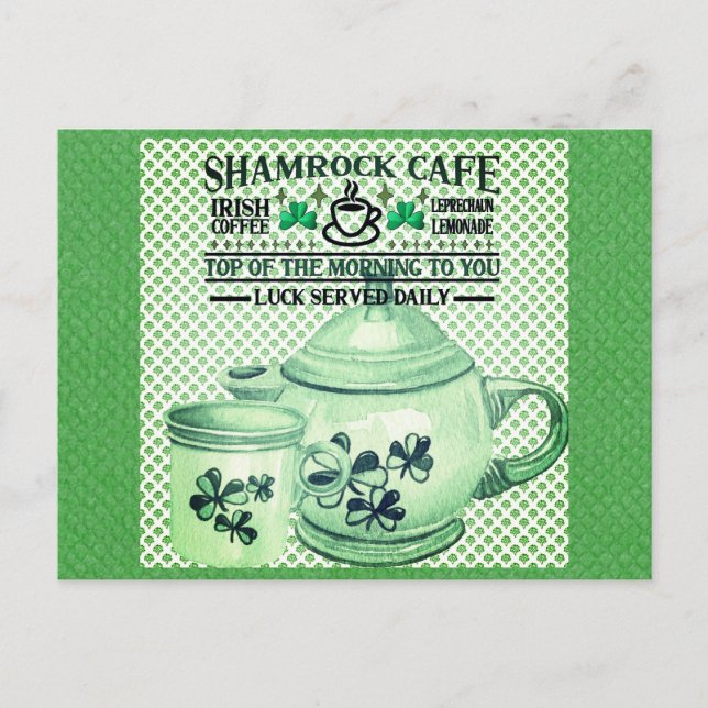 Postal St Patricks Day Green Shamrock Irish Cafe (Anverso)