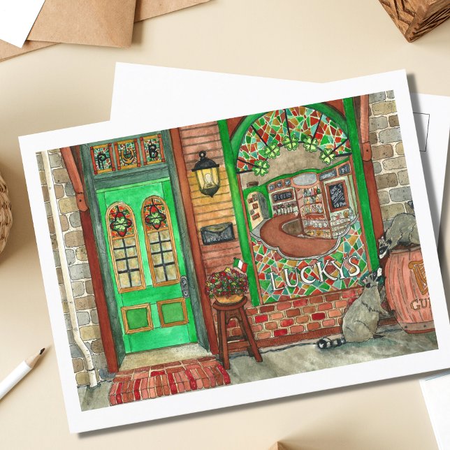 Postal St. Patrick's Day Irish Pub Watercolor (Irish Pub Watercolor)