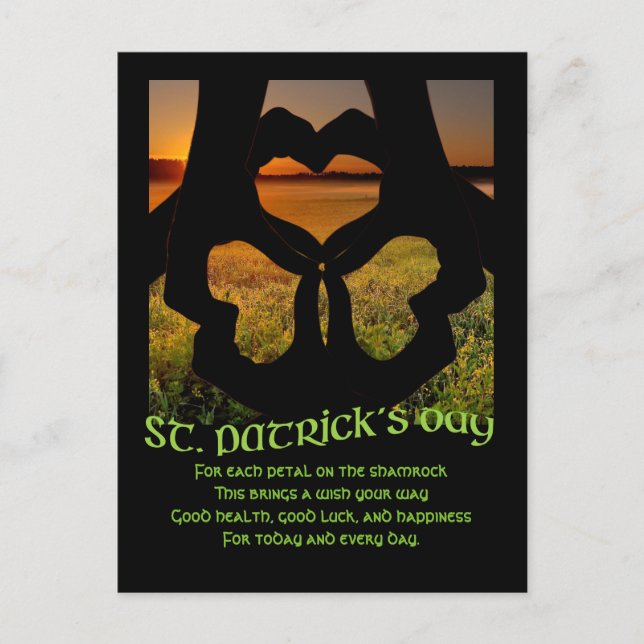 Postal St. Patricks Day Irlandés Hand Heart Shamrock post (Anverso)