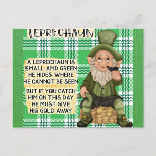Postal St Patricks Day Irlandés Leprechaun Poem Green