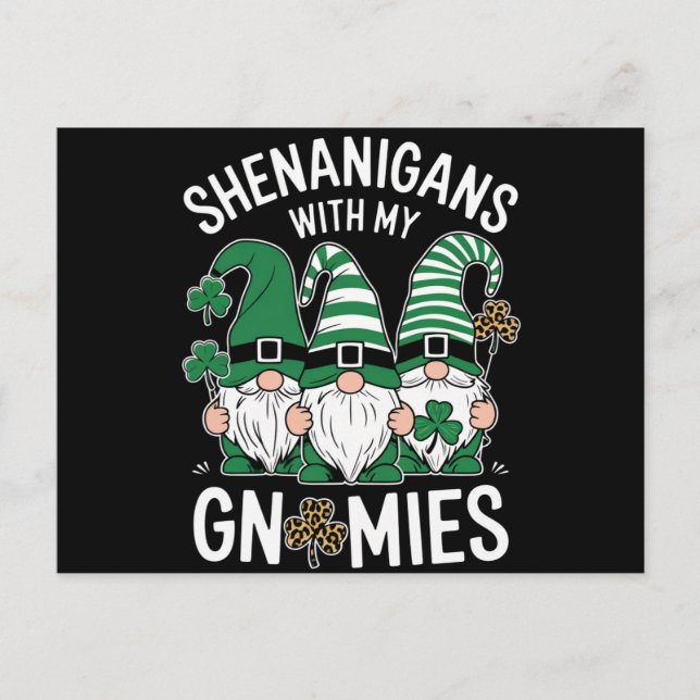 Postal St Patricks Day Lucky Shamrock Leopard Gnomes (Anverso)