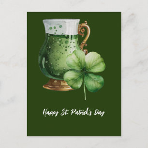 Postal St. Patrick's Day Shamrock Clover y beer Postcar