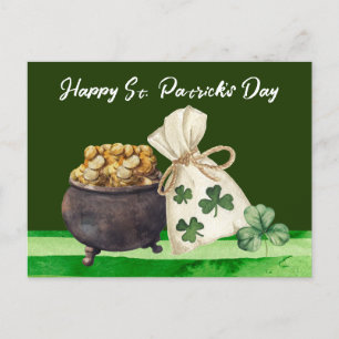 Postal St. Patrick's Day Shamrock Clover y Pot