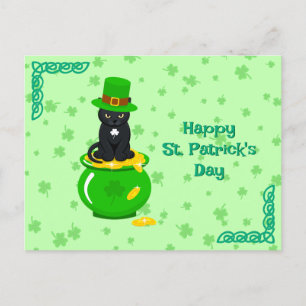 Postal St. Patrick's Day Shamrock Pot of Gold Black Cat