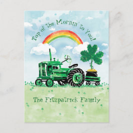 Postal St. Patrick's Day Vintage Tractor Añadir nombre