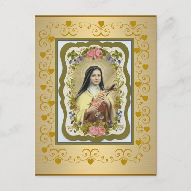Postal St. Therese el corazón crucifijo de los pequeños R (Anverso)