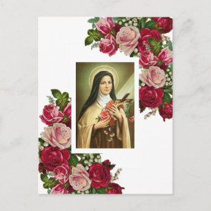 Postal St. Therese, las pequeñas rosas rosadas de flores