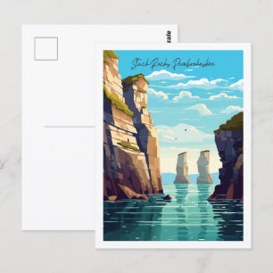 Postal Stack Rocks Pembrokeshire viaje vintage