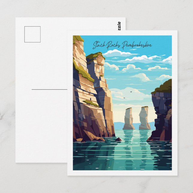 Postal Stack Rocks Pembrokeshire viaje vintage (Anverso / Reverso)