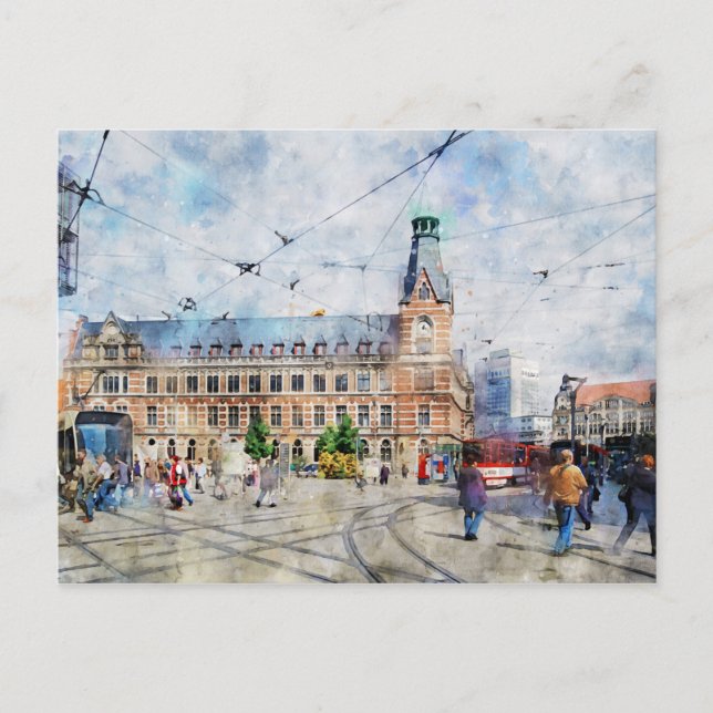 Postal Stadtansicht von Erfurt en Thüringen. Aquarell. (Anverso)