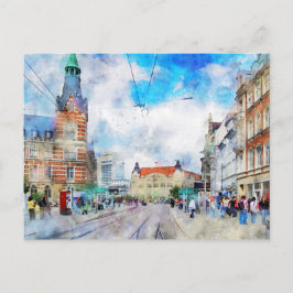 Postal Stadtansicht von Erfurt en Thüringen. Aquarell.