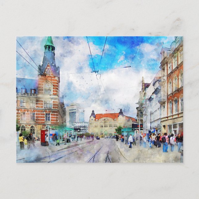 Postal Stadtansicht von Erfurt en Thüringen. Aquarell. (Anverso)
