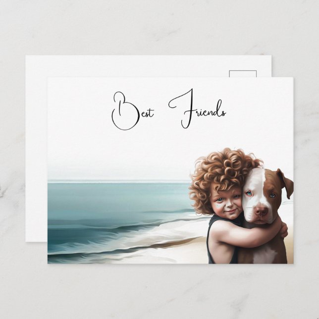 Postal Staffordshire Pitbull & Boy Keepsake Postcard Art (Anverso / Reverso)