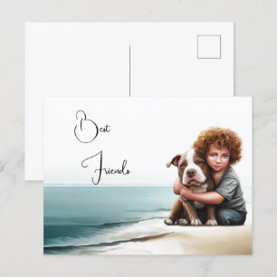 Postal Staffordshire Pitbull & Boy Keepsake Postcard Art