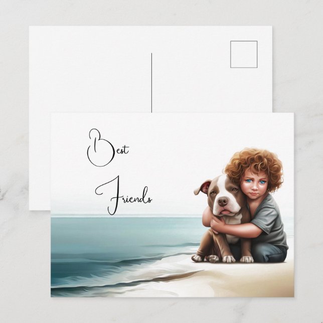 Postal Staffordshire Pitbull & Boy Keepsake Postcard Art (Anverso / Reverso)