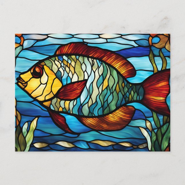 Postal Stained Glass Fish Swimming in the Ocean (Anverso)