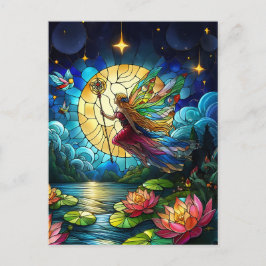 Postal Stained Glass Moonlight Flight Fairy 