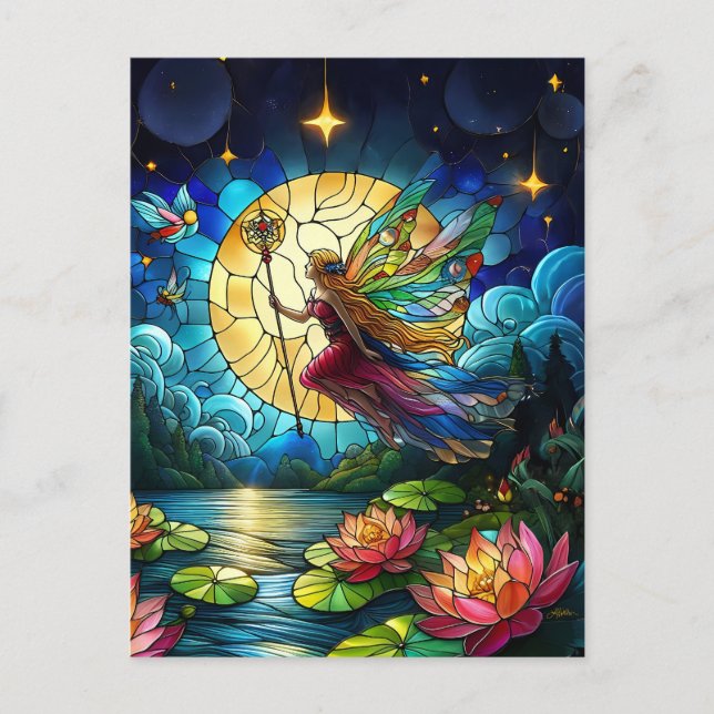 Postal Stained Glass Moonlight Flight Fairy  (Anverso)