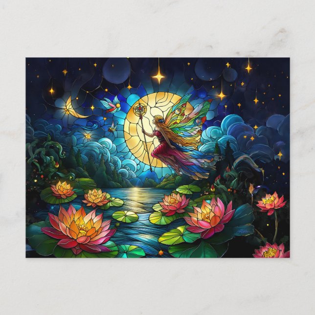 Postal Stained Glass Moonlight Flight Fairy (Anverso)