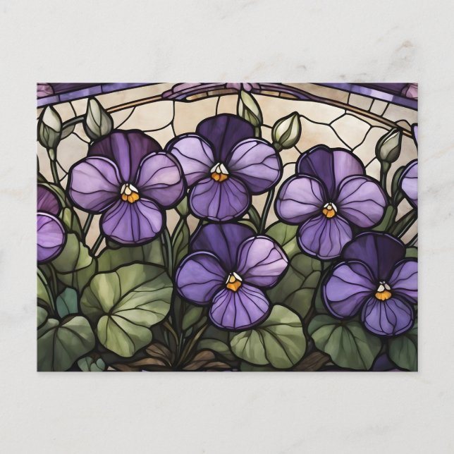 Postal Stained Glass Violet Flowers  (Anverso)