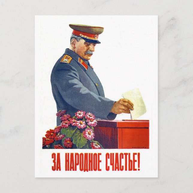 Postal Stalin que vota, vieja propaganda soviética (Anverso)