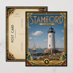 Postal Stamford Connecticut Arte Deco Vintage Edad Dorada