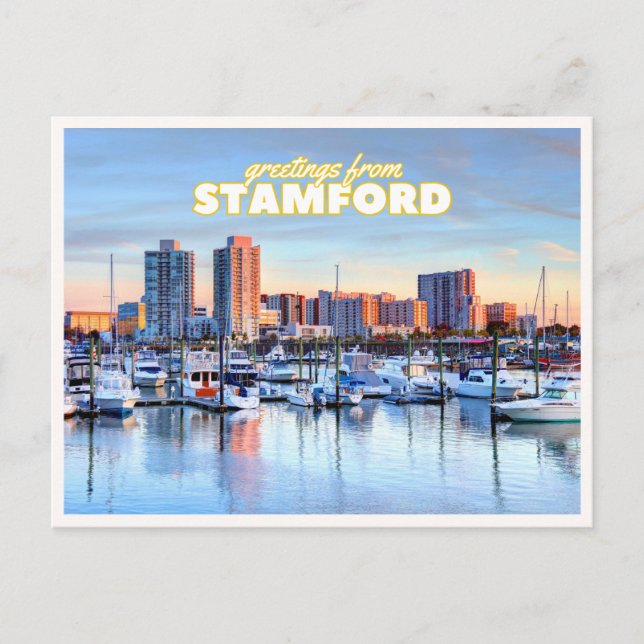 Postal Stamford Connecticut Skyline Harbor Boats Greeting (Anverso)