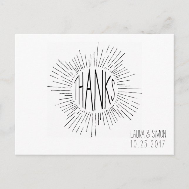 Postal Starburst Custom Wedding Gracias Postcard (Anverso)