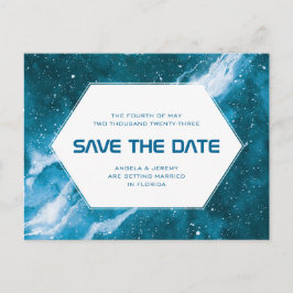 Postal Stardust Cosmic Verde azulada Save the Date
